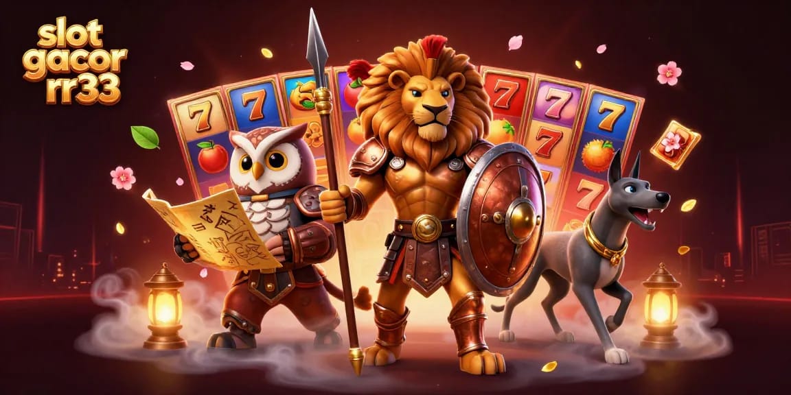 Engage with exciting slot gacor rr33 gaming featuring vibrant slot reels and dynamic characters in a rich environment.