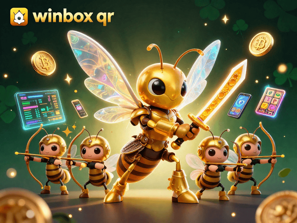 Winbox qr features the golden hornet engaging in thrilling slot action with vibrant casino elements.