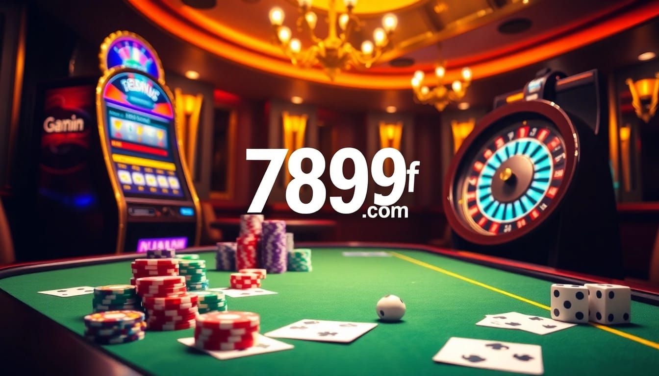 High-stakes gaming at 789f com with poker chips, cards, and a roulette wheel in action.