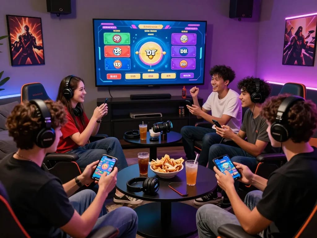 Players engaging in exciting toto togel games in a vibrant gaming lounge.