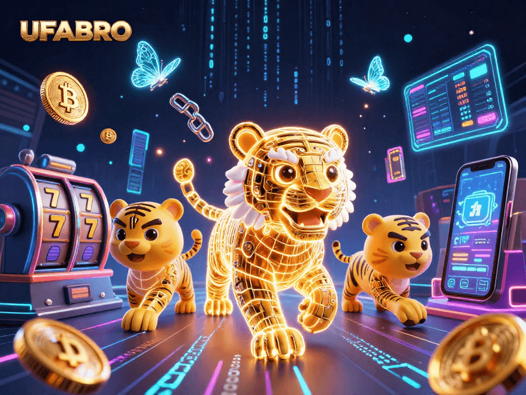 UFABRO offers an exciting digital casino experience featuring vibrant slot reels and cryptocurrencies.