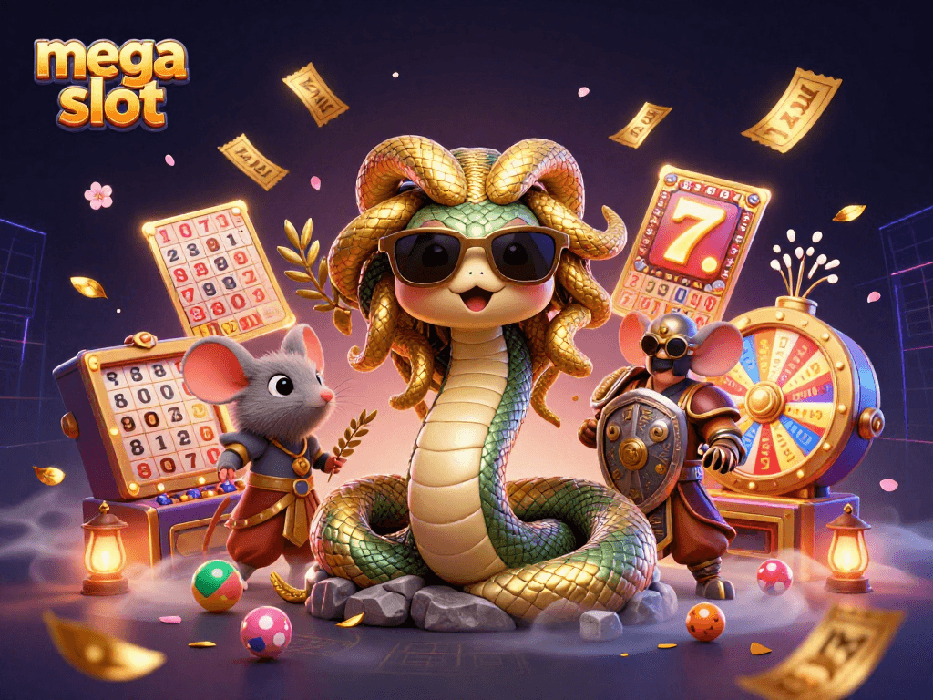 Win big with mega slot at our vibrant casino themed 3D illustration showcasing excitement and fun.