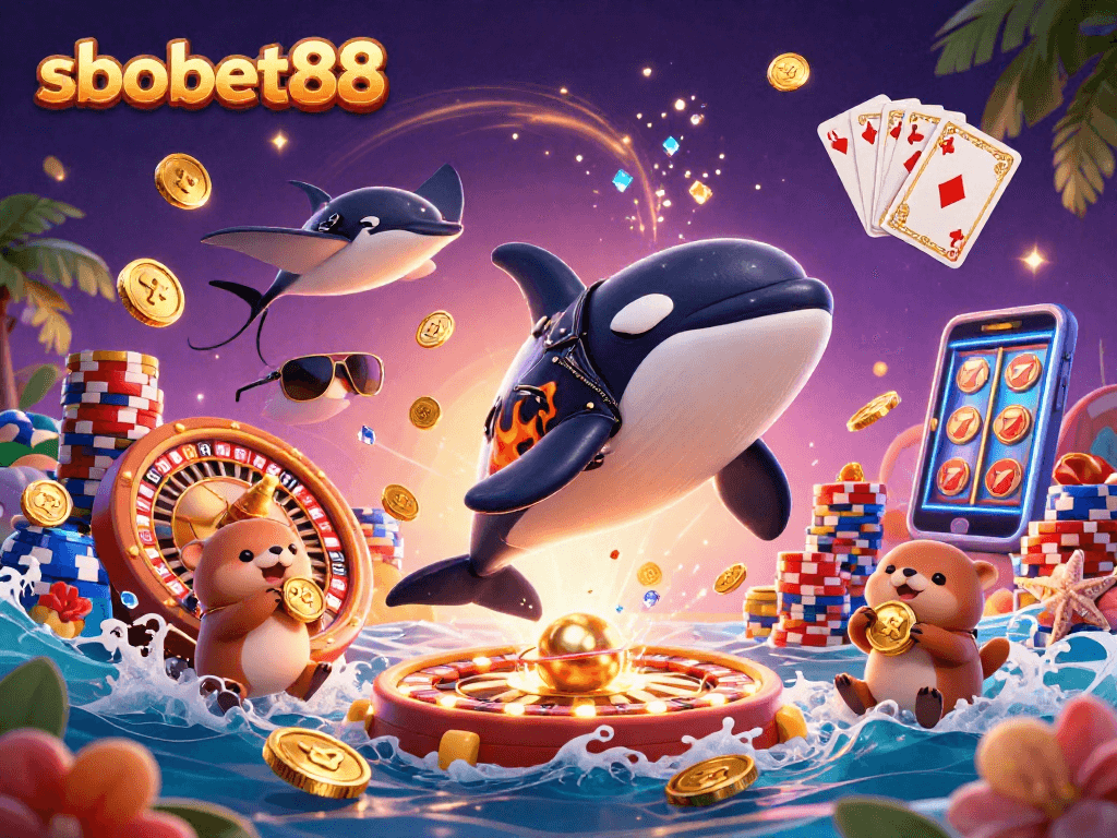 Experience sbobet88 with dynamic casino characters showcasing golden coins and exciting games!