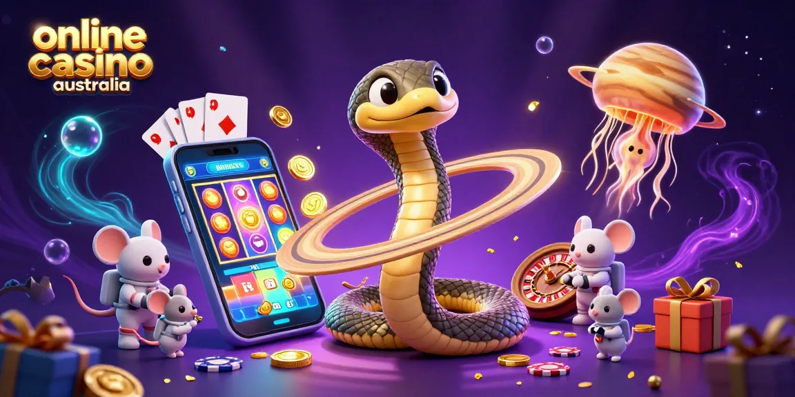 Experience online casino Australia with a vibrant cosmic roulette scene and animated characters, enticing players to engage.