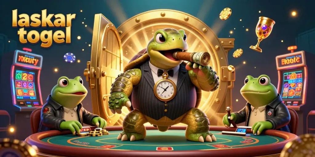 Engage with thrilling laskar togel casino vibes featuring a snapping turtle mobster and bullfrog enforcers.