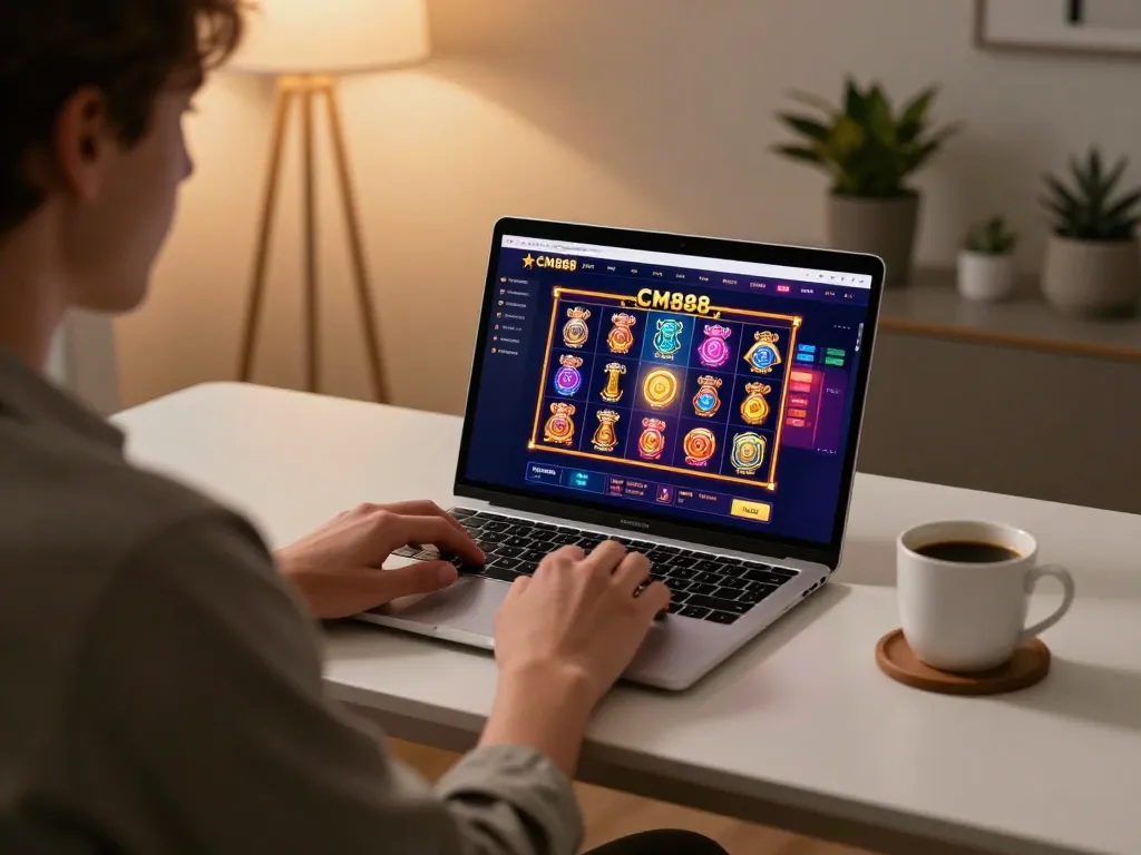 Engaging online casino gaming scene with CM888 interface showcasing vibrant slot games.