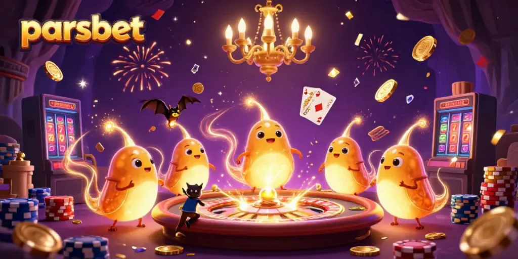 Parsbet ile büyüleyen bir casino atmosferinde parlayan glowworm karakterlerinin oluşturduğu canlı sahne.