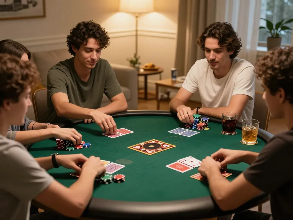 Friends playing poker during a lively game night while enjoying BL555 gaming atmosphere.