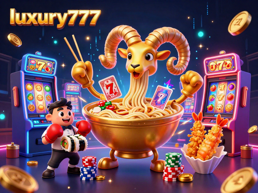 Slot mesin mewah luxury777 menghadirkan suasana meriah dengan ramai dan karakter unik di dalam kasino.