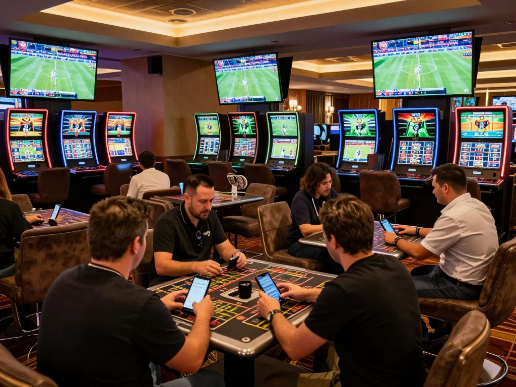 Exciting live sports betting scene at zx88 casino, showcasing enthusiastic bettors and high-definition screens.