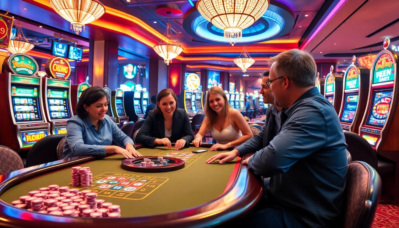 Players enjoying thrilling sex games at a glamorous casino with vibrant colors and exciting action.
