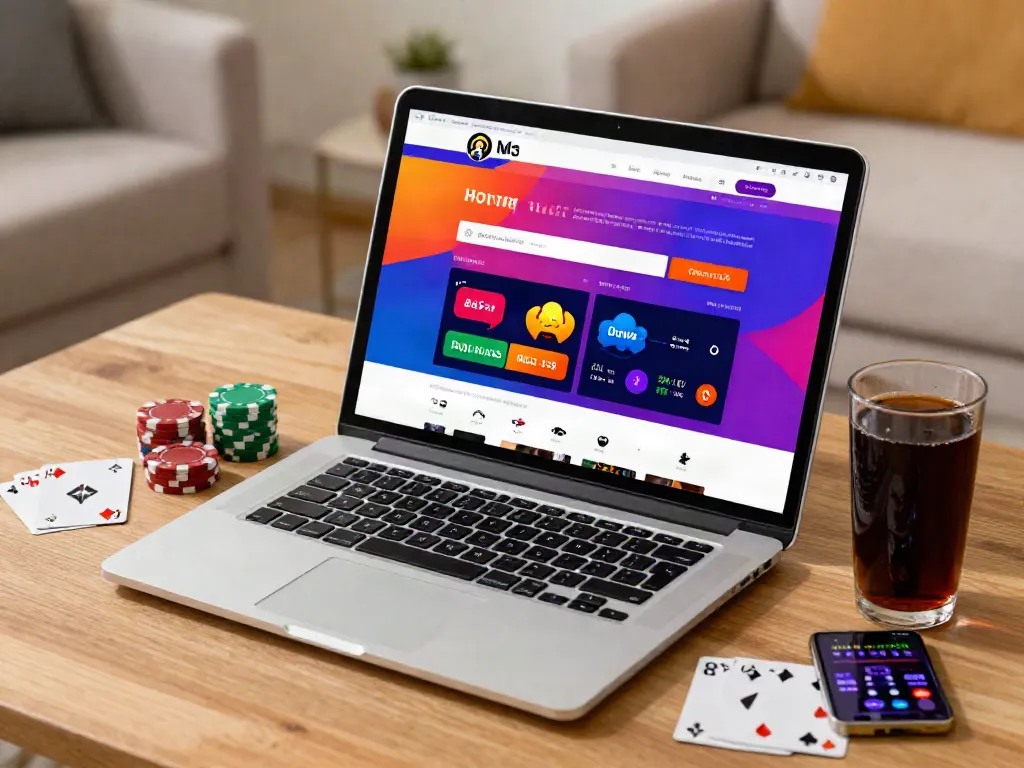 Engaging akunjp online gambling interface on a laptop with cards and chips.