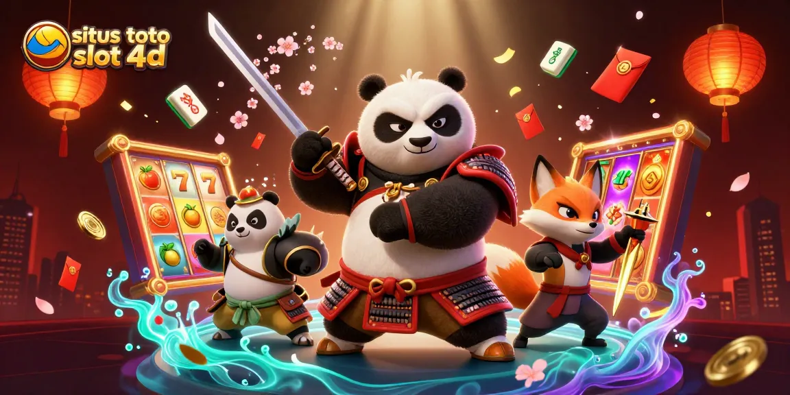 Engage with situs toto slot 4d through an exciting illustration featuring vibrant slot reels, lucky symbols, and animated characters.