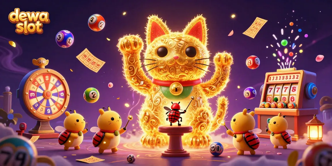 Visualisasi dewa slot dengan simbol keberuntungan dan elemen kasino yang memikat, menghadirkan kemeriahan permainan.