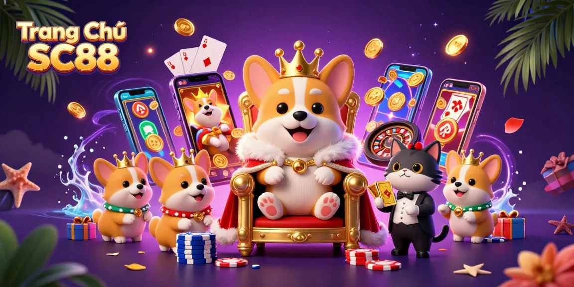 Experience the excitement of Trang Chủ SC88 with vibrant gaming elements and engaging characters in a 3D digital scene.