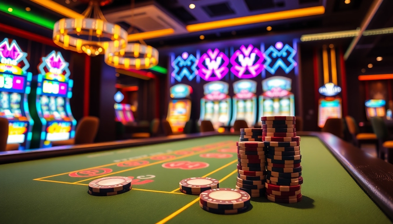 Engaging players at BK8 เว็บตรง casino, showcasing vibrant gaming tables and slot machines.