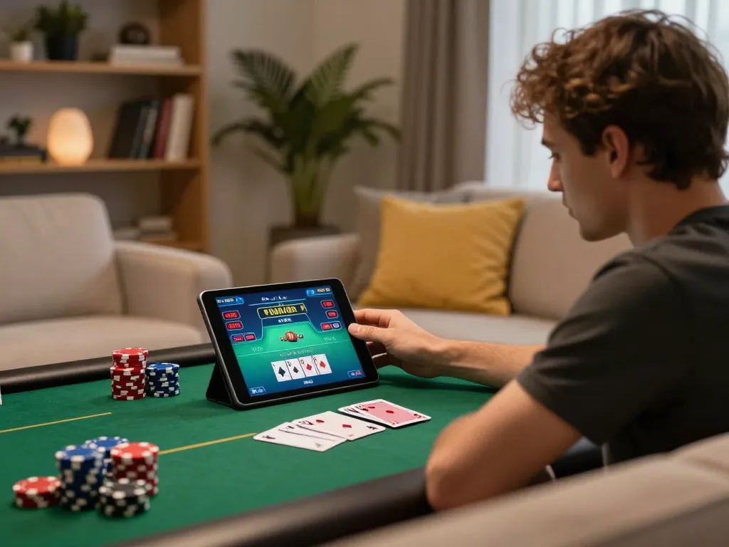 Engage in thrilling poker action on ok365 from the comfort of home, showcasing exciting tablet gameplay.