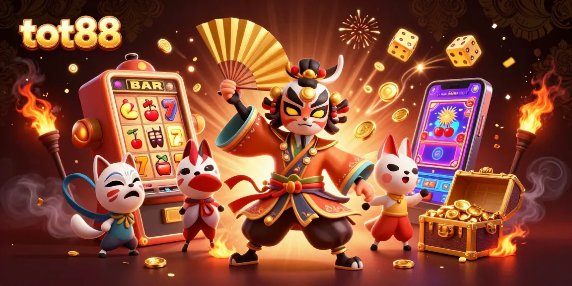 Experience thrilling wins at tot88 with a vibrant casino scene showcasing a kabuki warrior and jackpot excitement.