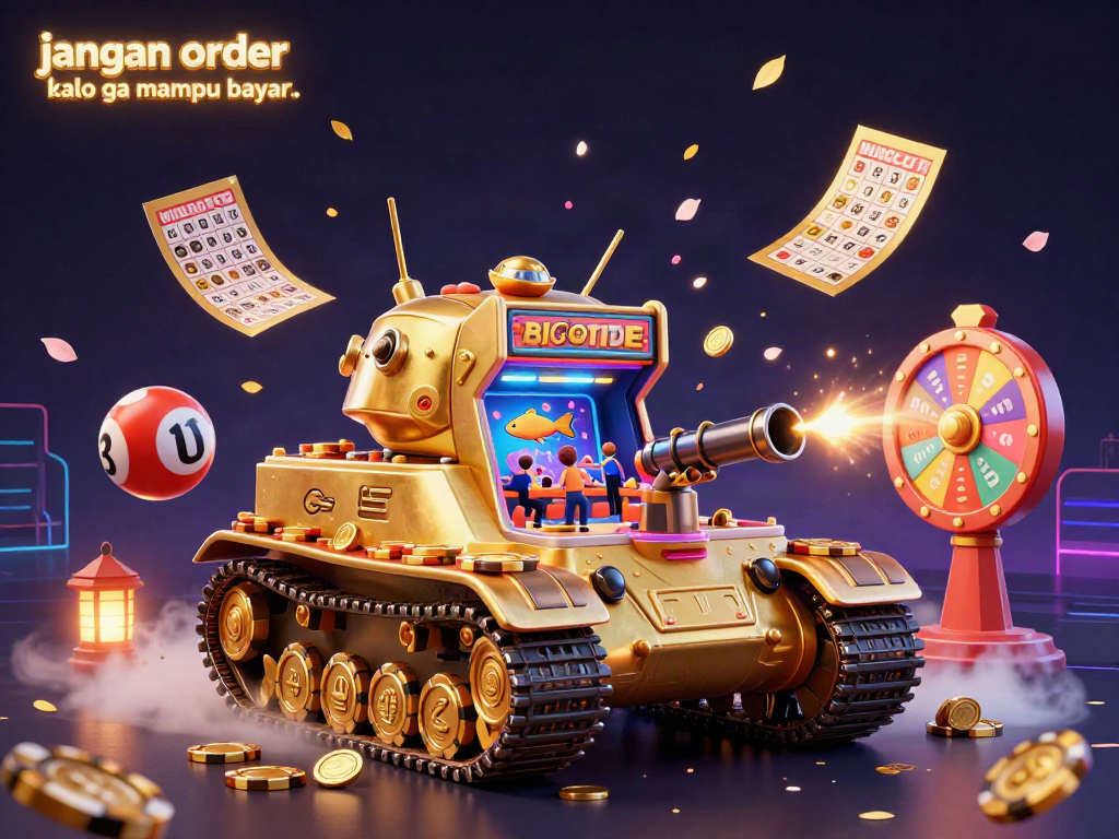 Experience the excitement of fish shooting games in IDEBET as the tank celebrates wins with confetti and coins, ensuring responsible play with "jangan order kalo ga mampu bayar..".