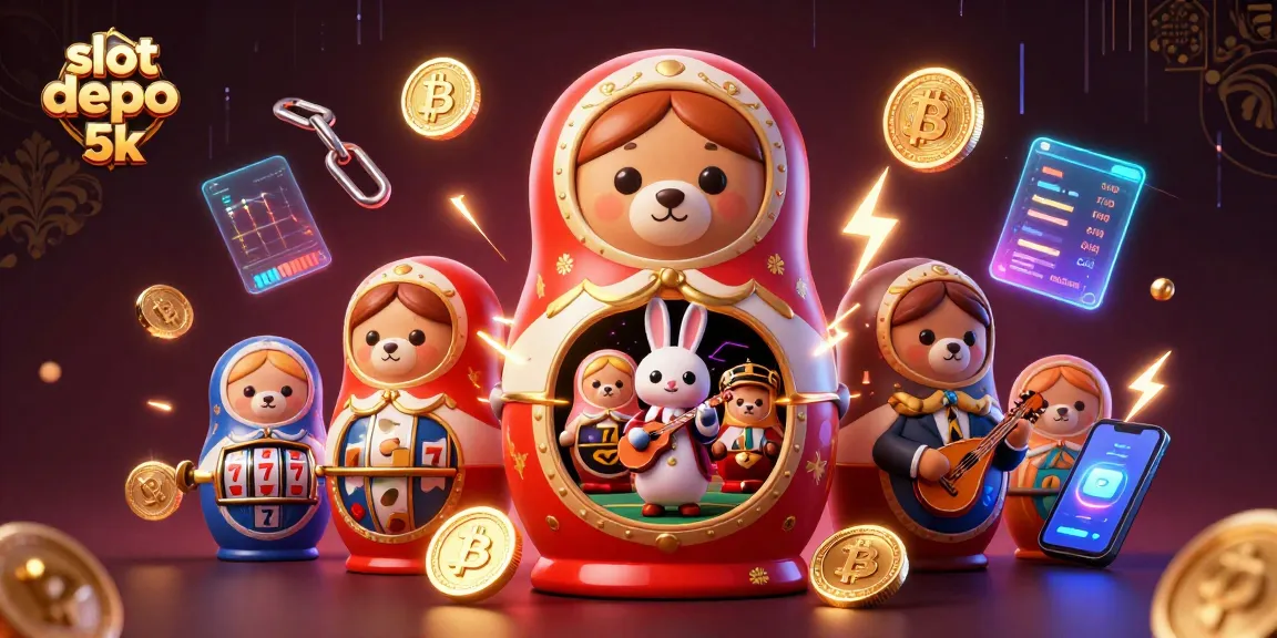 Spin to win with slot depo 5k, featuring vibrant casino elements and characters.