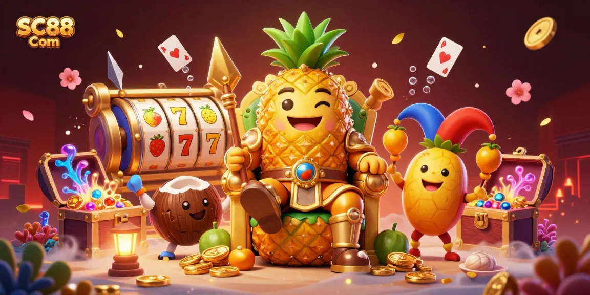 Play slots at SC88 Com while exploring vibrant casino scene with colorful characters and dynamic elements.