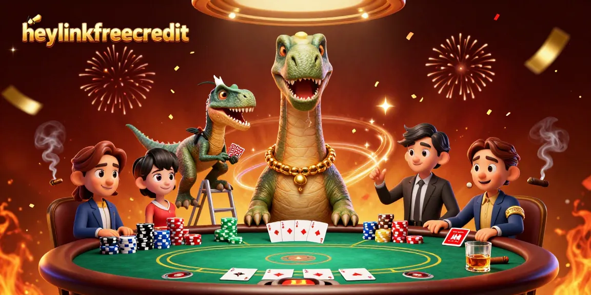 Experience exciting poker action with heylinkfreecredit featuring a giant brontosaurus and raptor dealer.