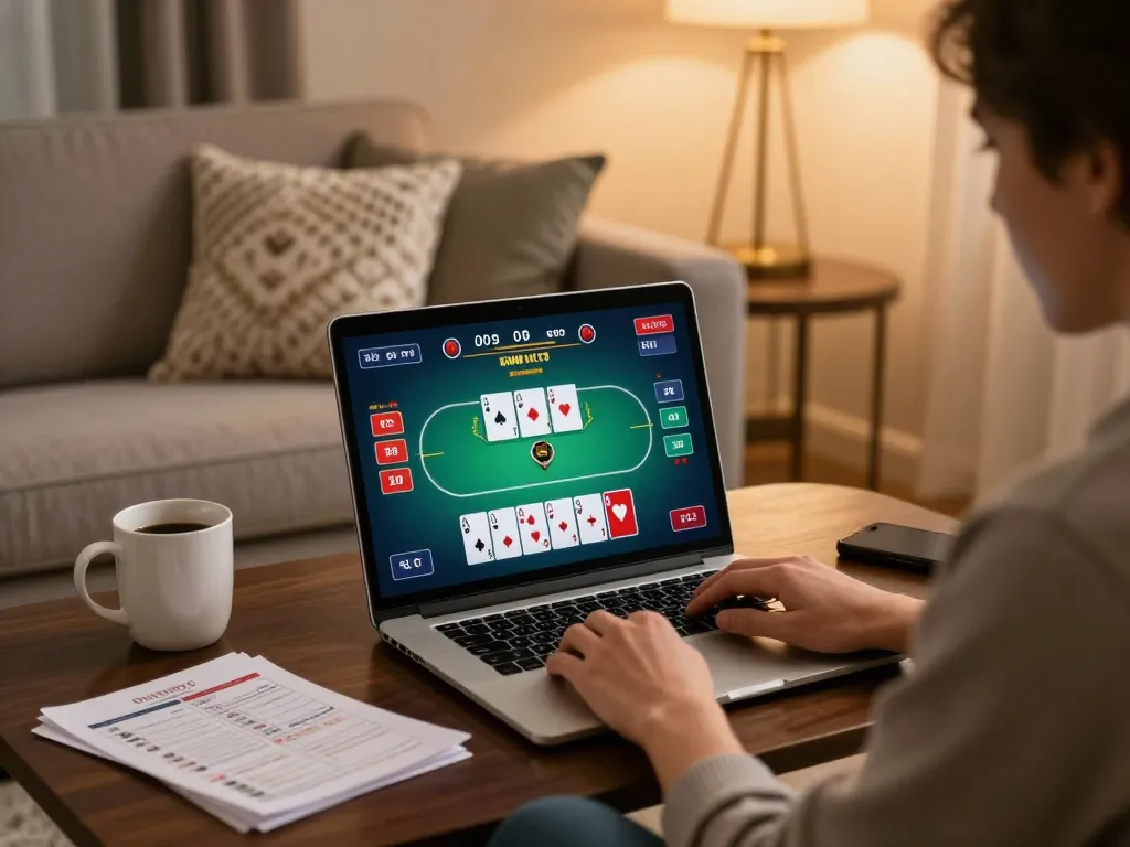 Engaging online casino gameplay in a cozy home setting with lc88 on screen.
