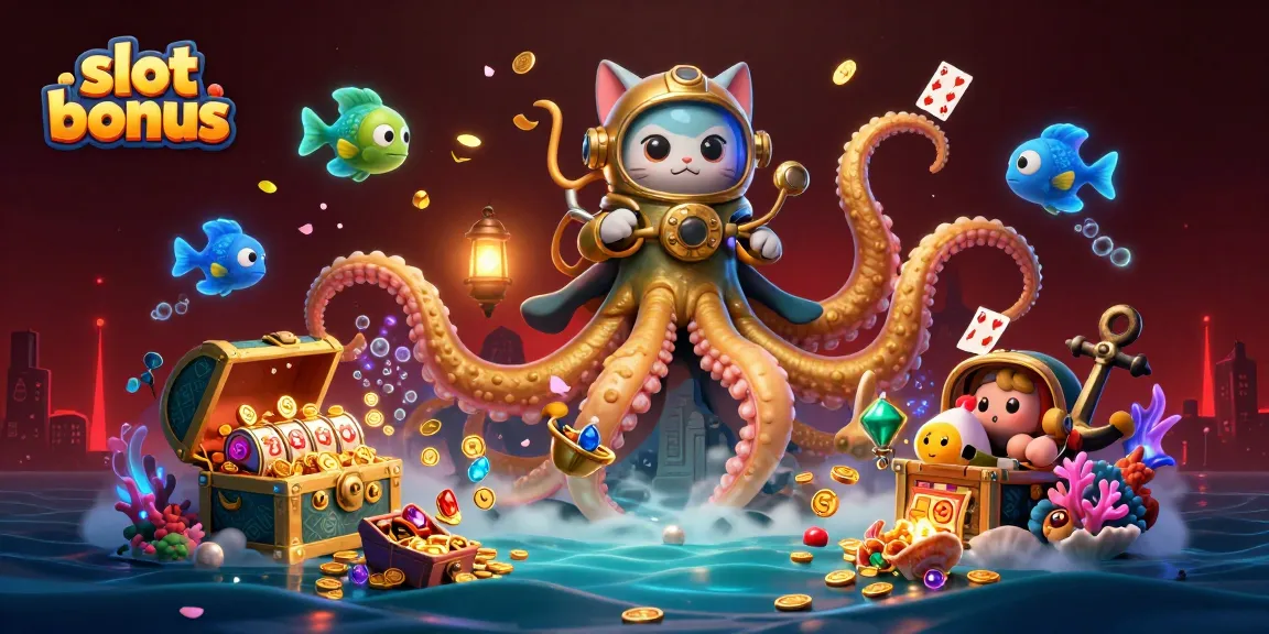 Engage with exciting slot bonus features alongside a colossal kraken and diving cat.