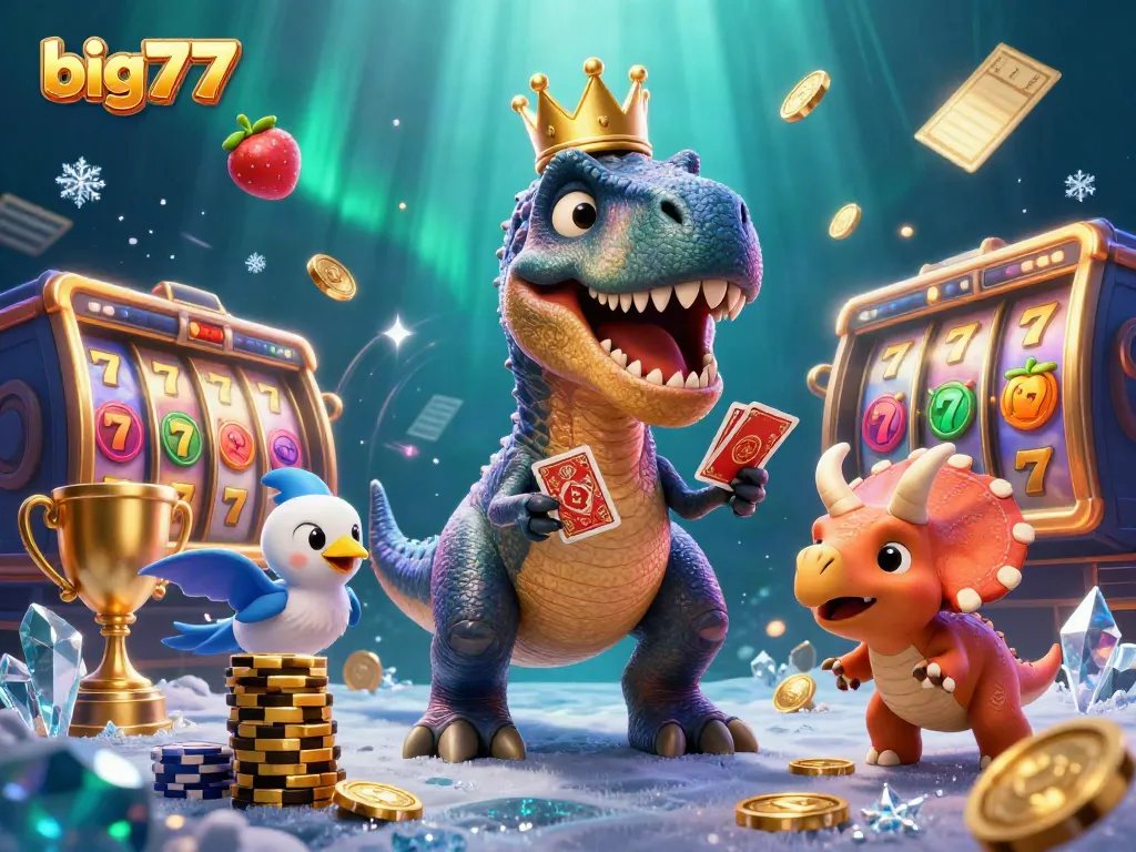 Engage in big777 slots with dynamic casino action featuring a T-Rex, pterodactyl, and triceratops.