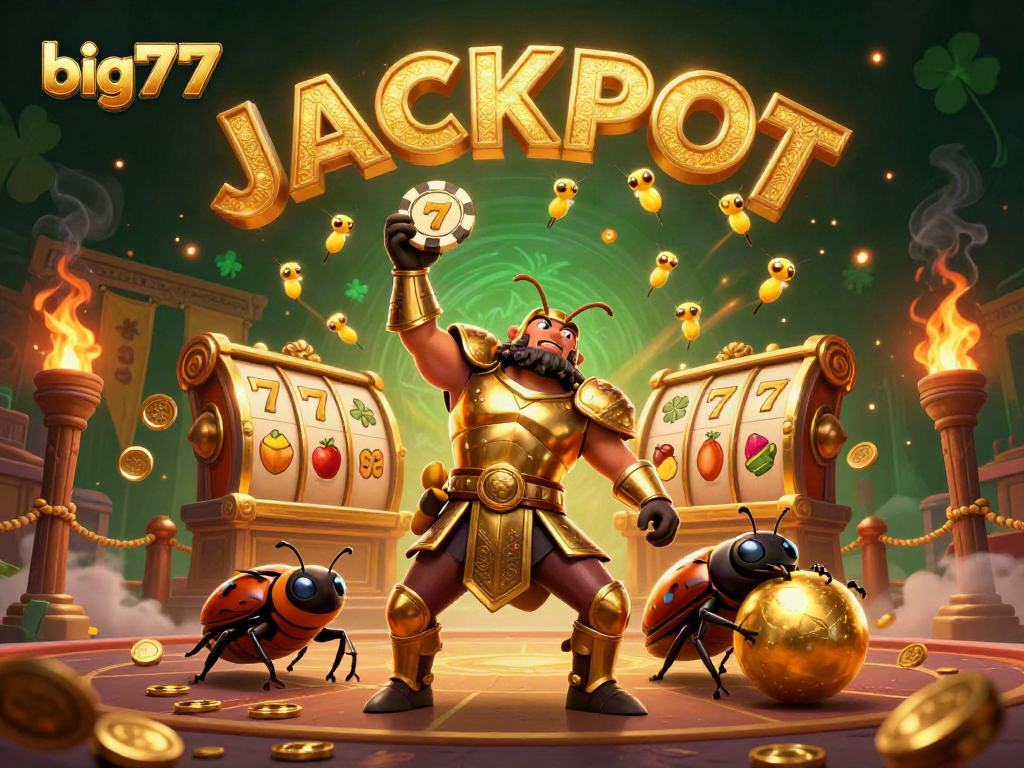 Engage in big777 gaming excitement with a victorious beetle and dynamic casino elements.