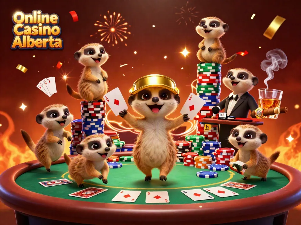 Engage in thrilling action at Online Casino Alberta with our cartoon meerkats managing the gaming excitement.