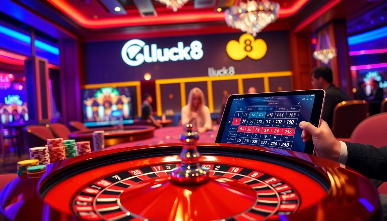 Gambling excitement at nhà cái luck8 with engaging casino tables and vibrant poker chips