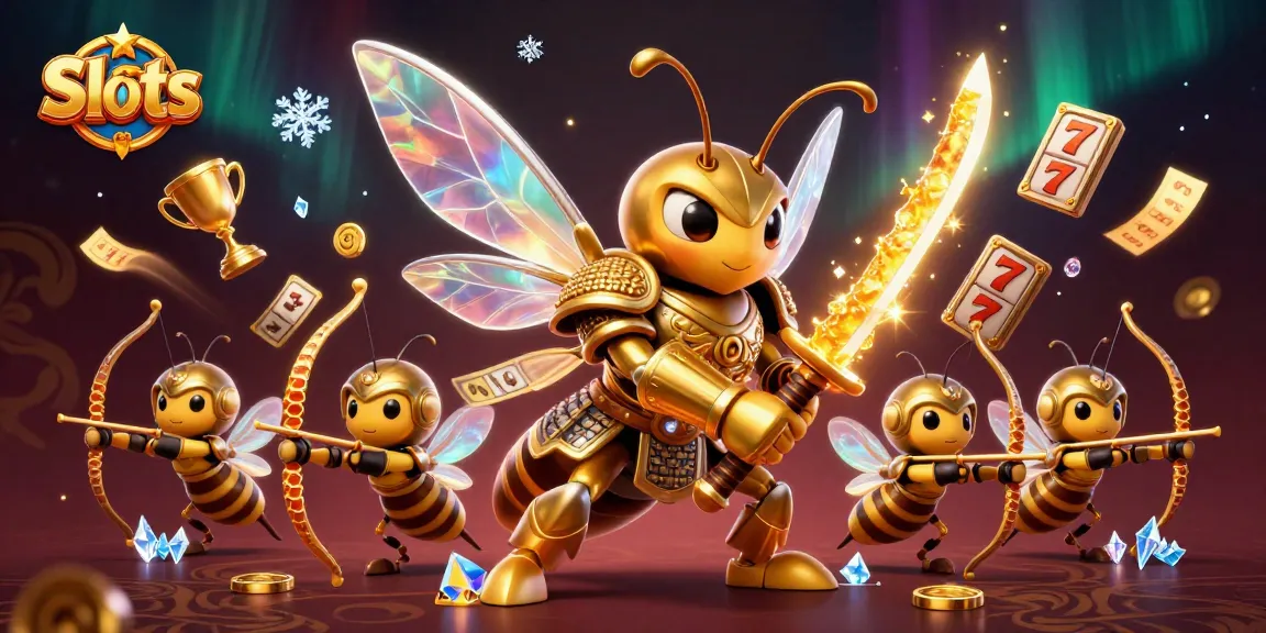 Experience thrilling Slots action in this vibrant 3D scene featuring golden hornets and dynamic game elements.
