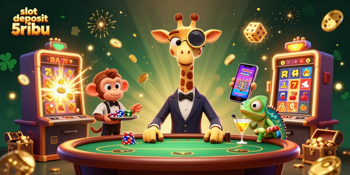 Experience high-energy gaming with slot deposit 5ribu in a thrilling casino scene featuring animated characters.