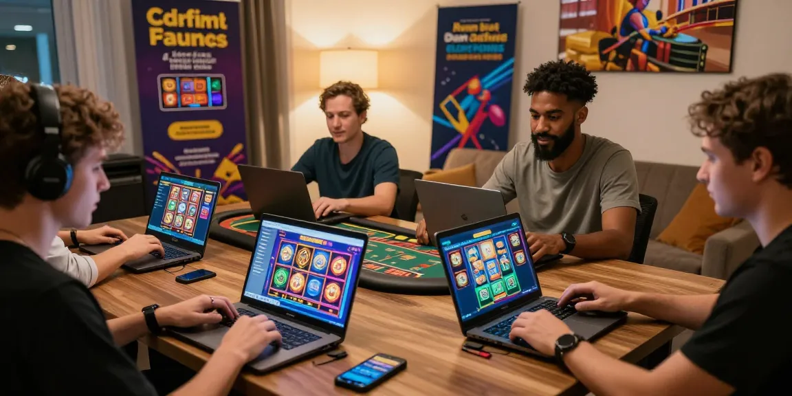 Exciting players exploring new online casinos in the UK with vibrant slot games and promotions.