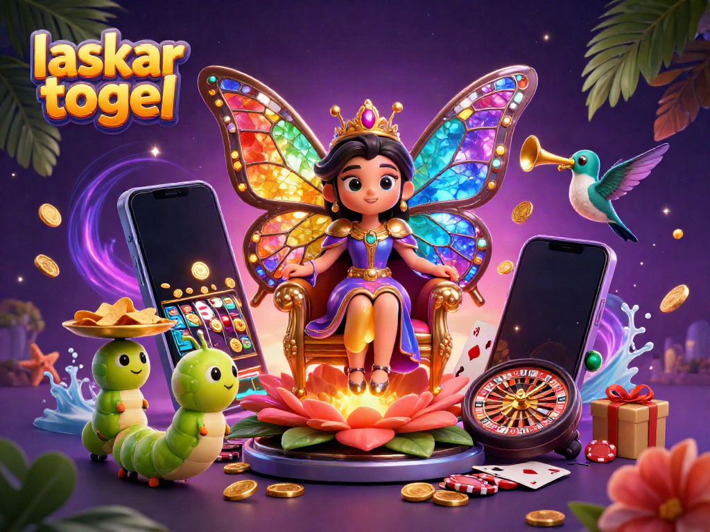 Engage with the vibrant world of laskar togel featuring a butterfly queen amid casino elements.