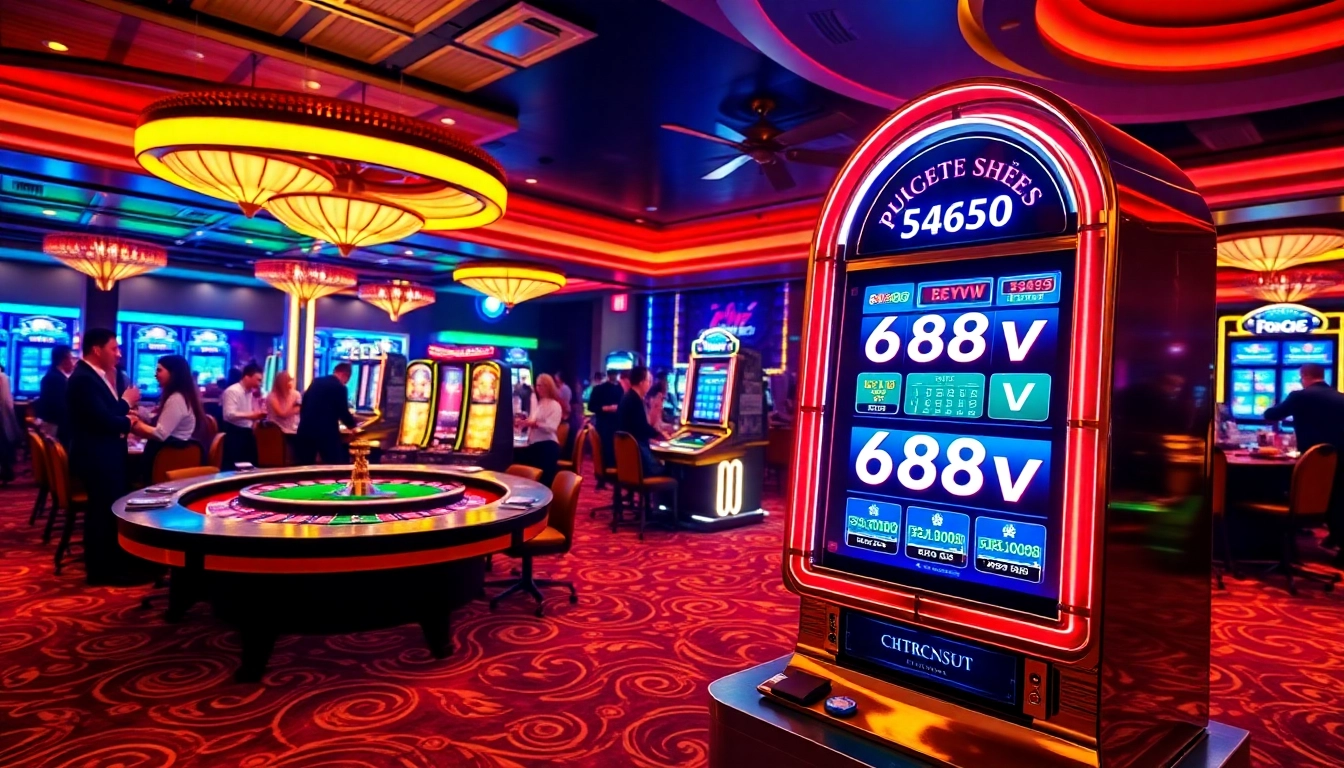 A thrilling gameplay moment at the casino features the 688v slot machine with vibrant neon lights.