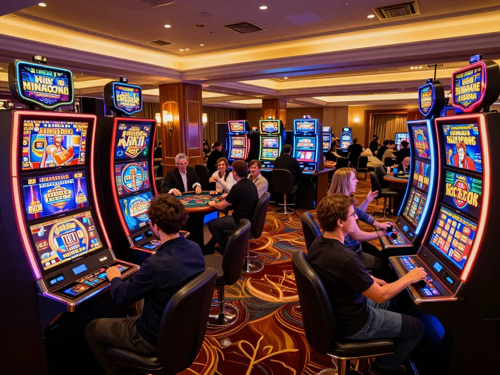 Experience the excitement of hm88 casino gaming with colorful slot machines and lively players.