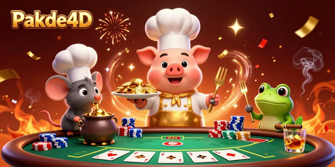 Pakde4D showcases a lively casino scene with vibrant characters serving gold coins, enhancing the excitement of online gambling.