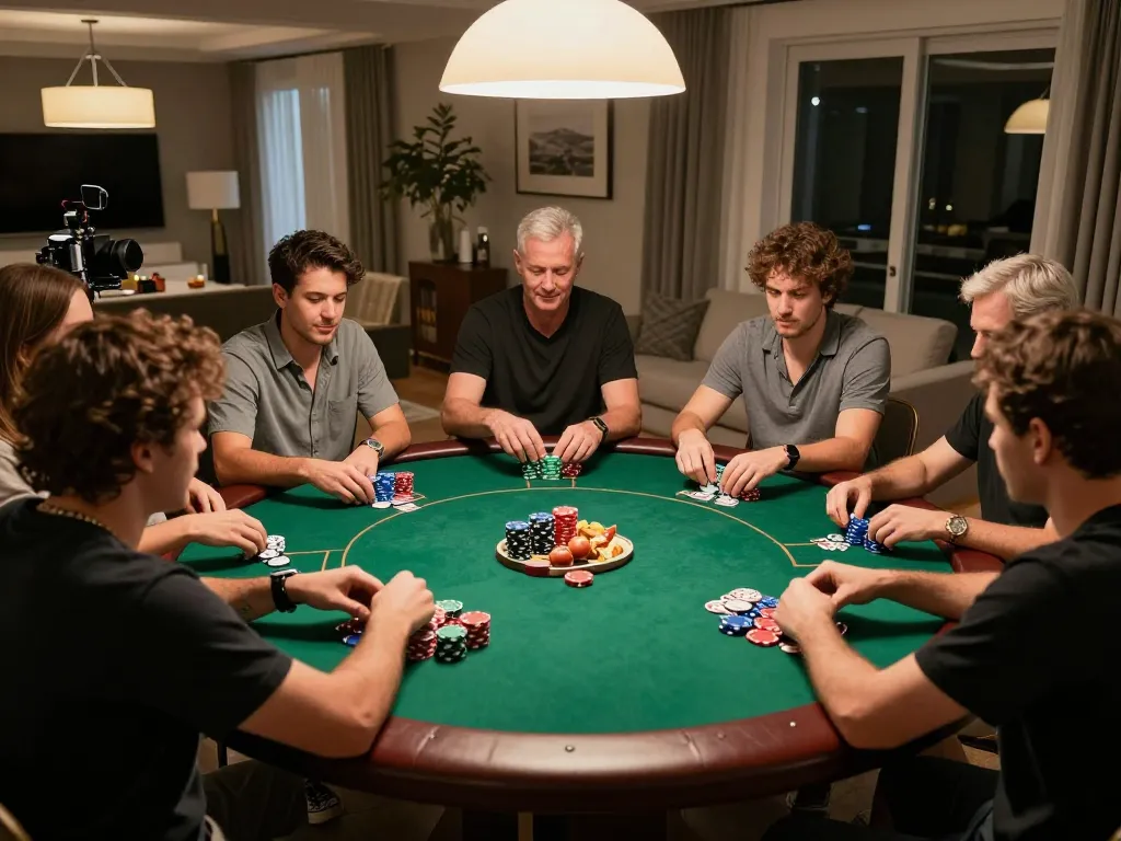 Engaging poker night at home with friends showcasing king33 gaming strategies and competitive spirit.