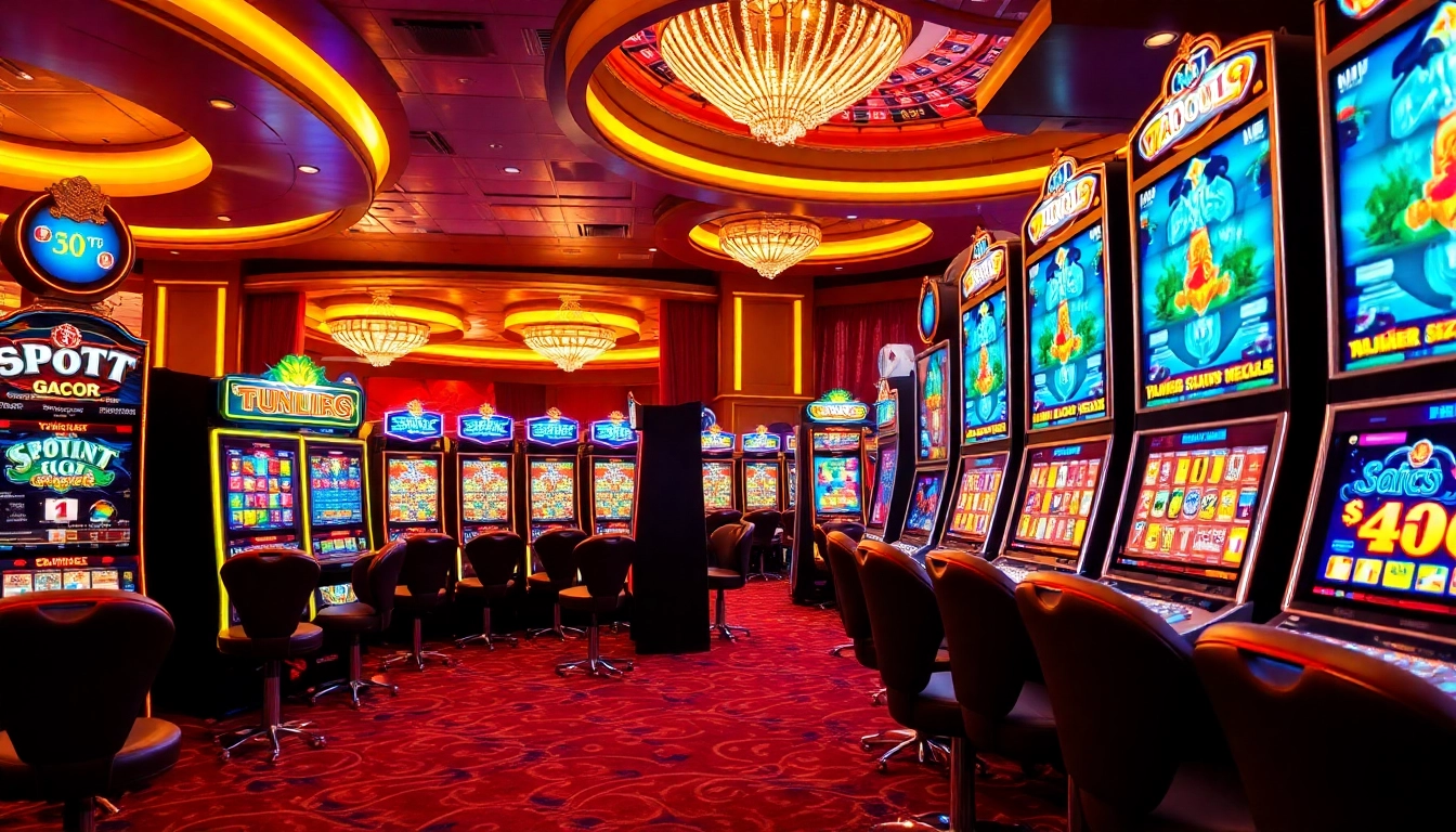 Playing a slot gacor machine in a vibrant casino setting filled with excitement and elegance.