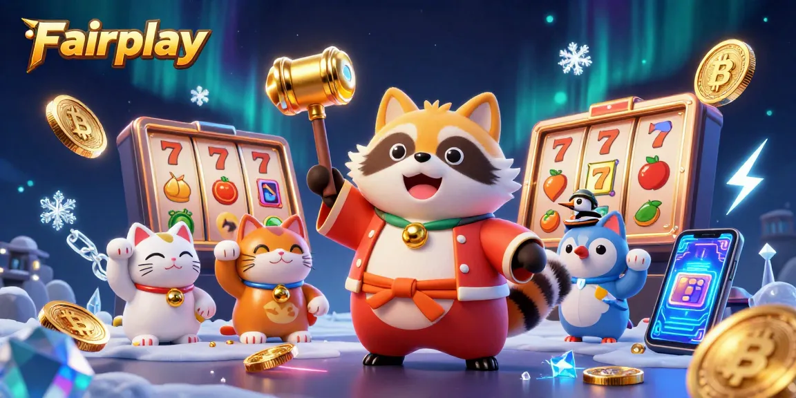 Experience Fairplay at its finest with vibrant casino elements featuring a cheerful tanuki and lucky symbols.