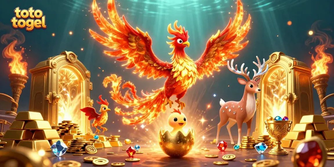 Engage with exciting toto togel gameplay as the fire phoenix soars amidst gold treasures.