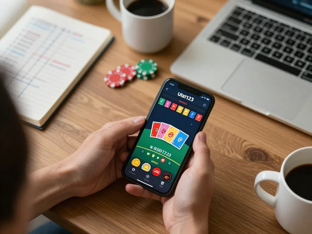 Memainkan blackjack dealer langsung di aplikasi Ulat123 dengan pengaturan smartphone yang stylish di rumah.