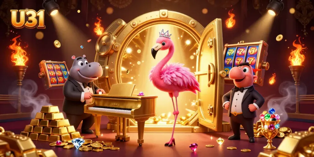 U31 offers an exhilarating online casino experience with vibrant slot reels and captivating characters.
