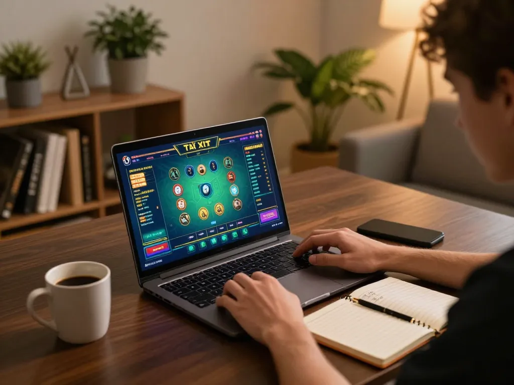 Tài xỉu online game in action, player engaged with interactive interface, showcasing strategic betting.