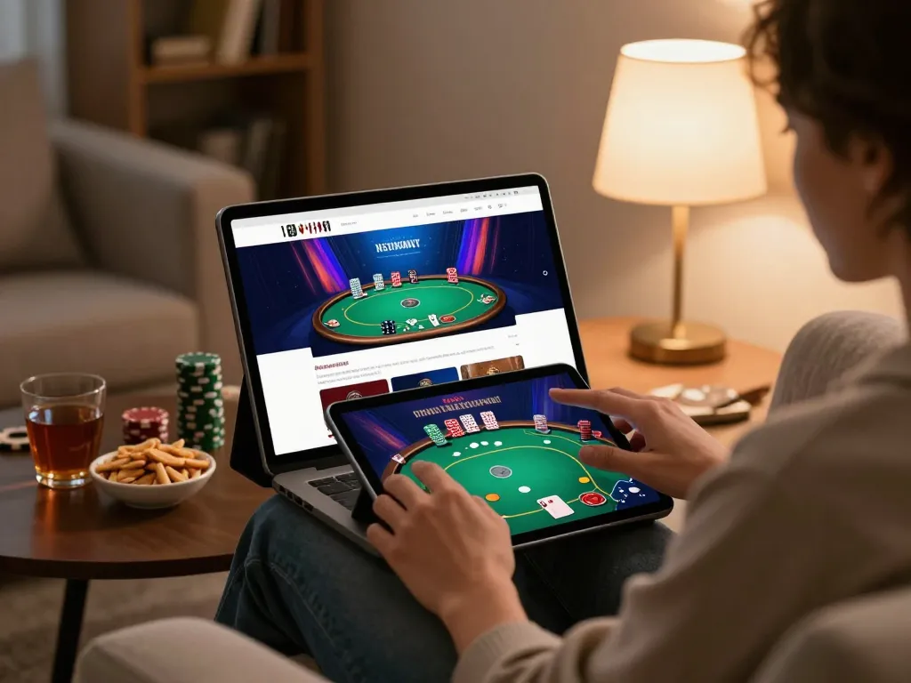 Engaged in strategic betting at king33 online casino with vibrant poker interface on a tablet