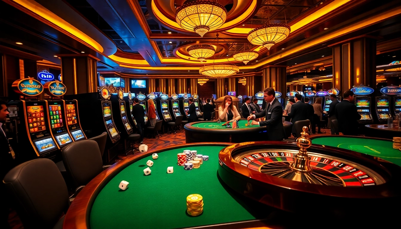 Experience the excitement of 68VIP with vibrant casino visuals featuring joyous gamblers and luxury gaming tables.