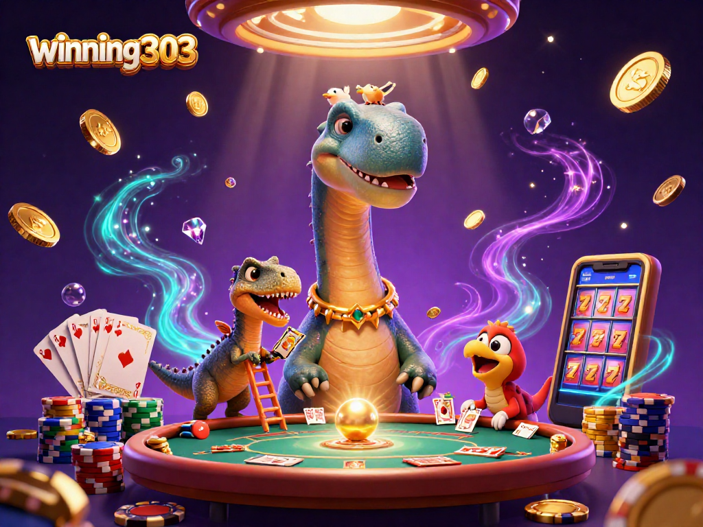 Experience excitement at winning303 with a towering brontosaurus and dynamic casino action.