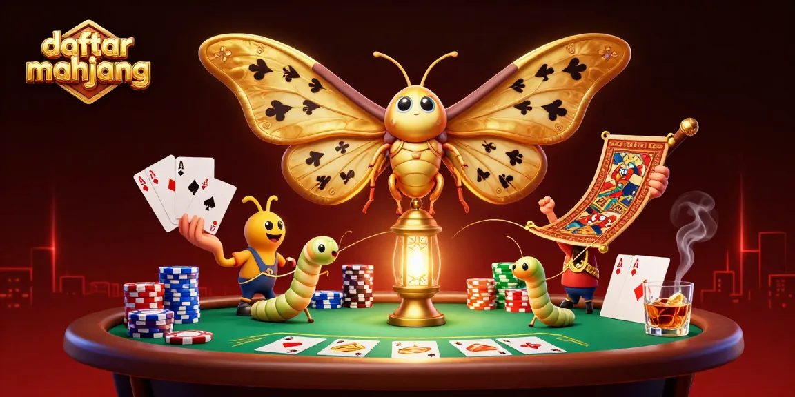 Spin to win with daftar mahjong featuring vibrant casino-themed illustration with poker elements.